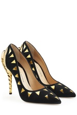 Suede Pumps with Metallic Gold Chrysler Heel by Paul Andrew