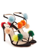 Suede Sandals with Mink Fur Pompoms by Fendi