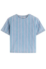 Cropped Denim Top with Stripes by T by Alexander Wang