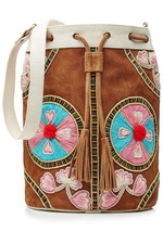 Embroidered Drawstring Shoulder Bag with Suede by Christophe Sauvat