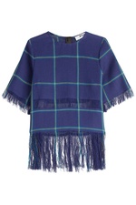 Printed Linen Top with Fringe by MSGM