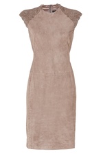 Suede/Laser Cut Leather Dress in Mink by Ralph Lauren Black Label