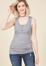 With this heather grey tank top as the foundation of your outfit, there's no telling what aesthetic avenue you'll take! Perhaps you'll pair this ModCloth-exclusive henley with flirty skirts, distressed jeans, sleek trousers, or lovely loungewear - the pos by 