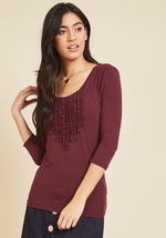 Chic Composition Ruffled Top in Wine by Asmara International Limited