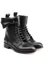 Leather Lace-Up Ankle Boots with Bow by Red Valentino