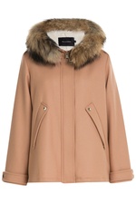 Wool Blend Jacket with Fur Trimmed Hood by Tara Jarmon