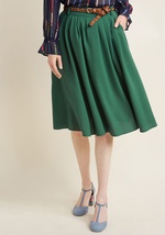 Match the beauty of your favorite flower petals by opting to flaunt this rust orange midi skirt for the day! Clasp the braided faux-leather belt through the loops that sit along this ModCloth namesake label bottom's fitted-back waistband, slide a hand int by MDB1044