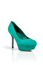 Turquoise Suede Platform Pumps by Sergio Rossi