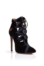 Suede Lace-Up Cutout Ankle Boots in Black/Blue by Alaia