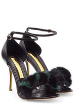 Leather Stiletto Sandals with Fur by Rupert Sanderson