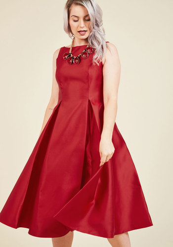 Careful What You Lavish For Midi Dress in Crimson by Adrianna Papell