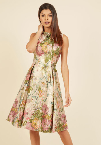 Adrianna Papell - Opulent Elation Floral Dress in Champagne