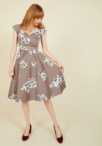 Stop Staring - Pine All Mine Midi Dress in Illustrated Roses