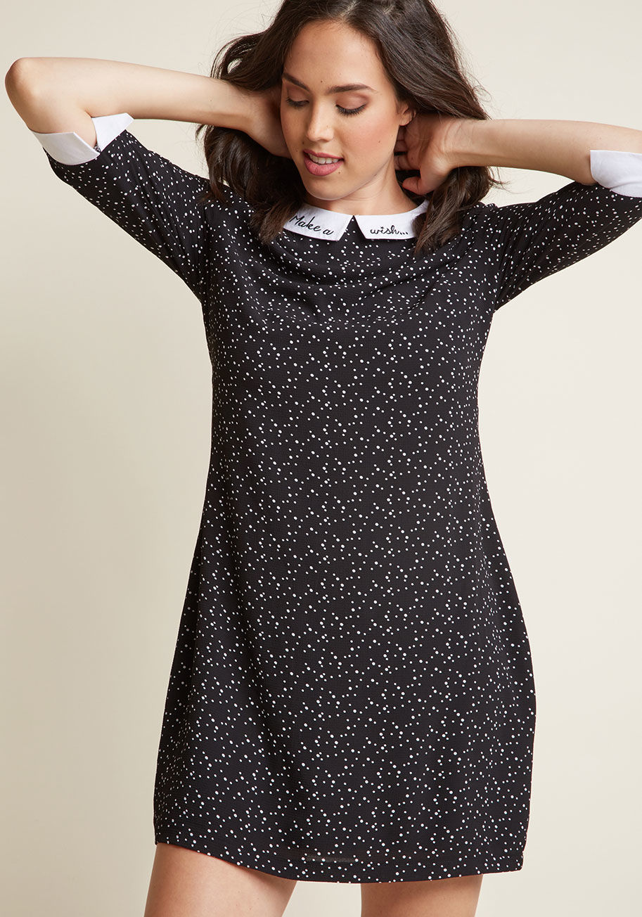  - All that hoping and wishing for a whimsical outfit has finally paid off! This black shift dress from Sugarhill Boutique embodies everything you had