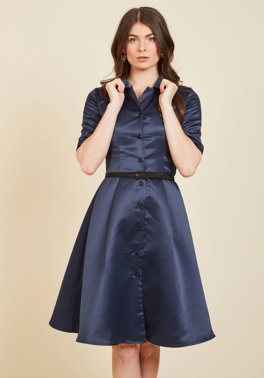  - Boldly showcase your appreciation for past fashion with every wear of this mint shirt dress. A vintage-inspired look to captivate even the most modern-minded gal with its half sleeves, matte black buttons, and gorgeous floral print, this satin midi is a t