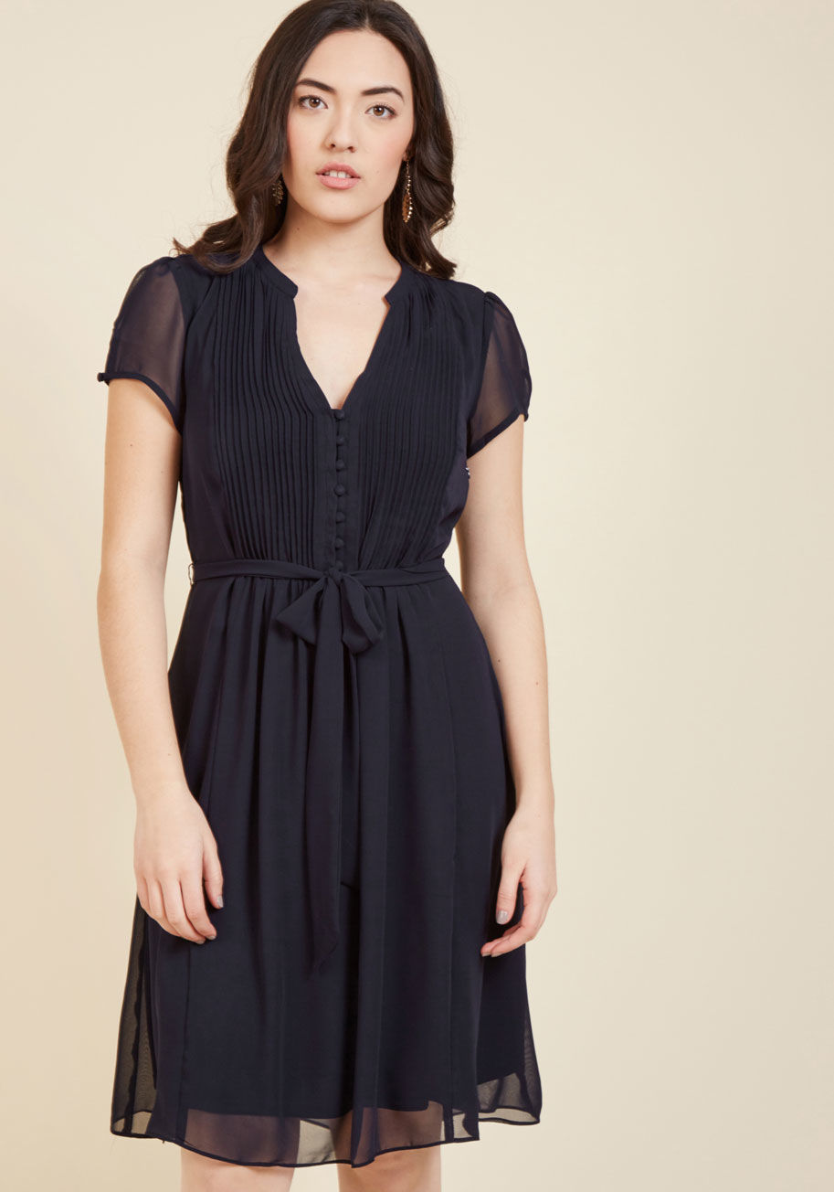  - For the grand opening of your brand new business, you're surrounded by friends, family, and the lovable style of this woven dress! White and yellow flowers rest atop this ModCloth-exclusive frock, while its pintucked bodice, delicate buttons, and breezy b