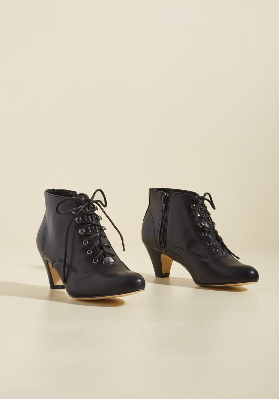  - Get your wardrobe acquainted with these tan booties from Chelsea Crew for the ultimate nostalgic rush! Faux-leather fabric, tapered mid-height heels, and sleek toes all contribute to the vintage-inspired vibe of this precious pair, whose sentimental sensi