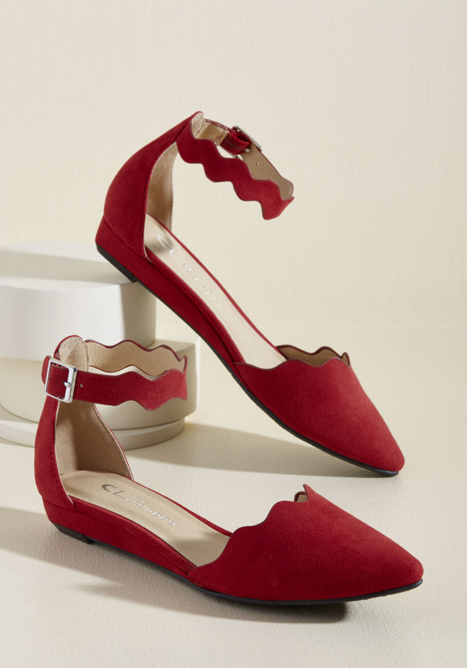  - How many looks can you create with these taupe flats? A week's worth or even a season's stretch? We predict it's more like a lifetime, because these versatile mini wedges - which flaunt faux-leather uppers, wavy straps, and silver buckles - are stylish in