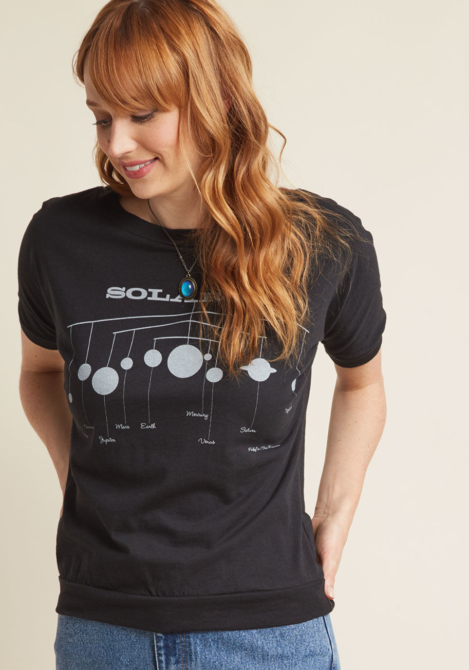  - Taking a trip to outer space is as easy as having a hang-out with your sidekicks when you&rsquo;re wearing this stylish black tee by FluffyCo! This San Francisco-based company employs sustainable production practices and a thoughtful design approach to cr