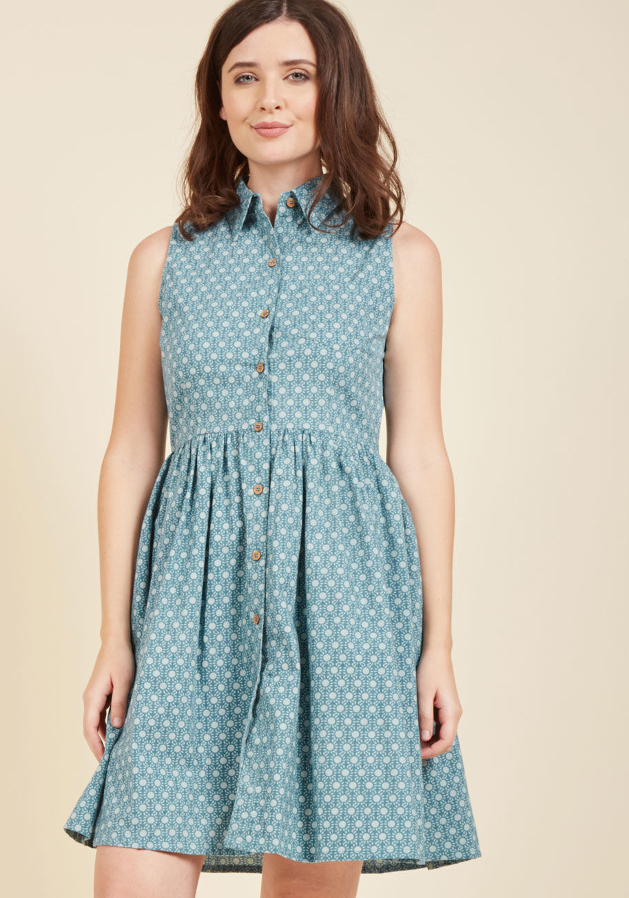  - The quiet moments of morning are the most essential, so you slip into this teal shirt dress from Mata Traders and thoughtfully prep for the day ahead. Feminist-minded Mata Traders fights poverty through the employment and empowerment for the craftswomen i