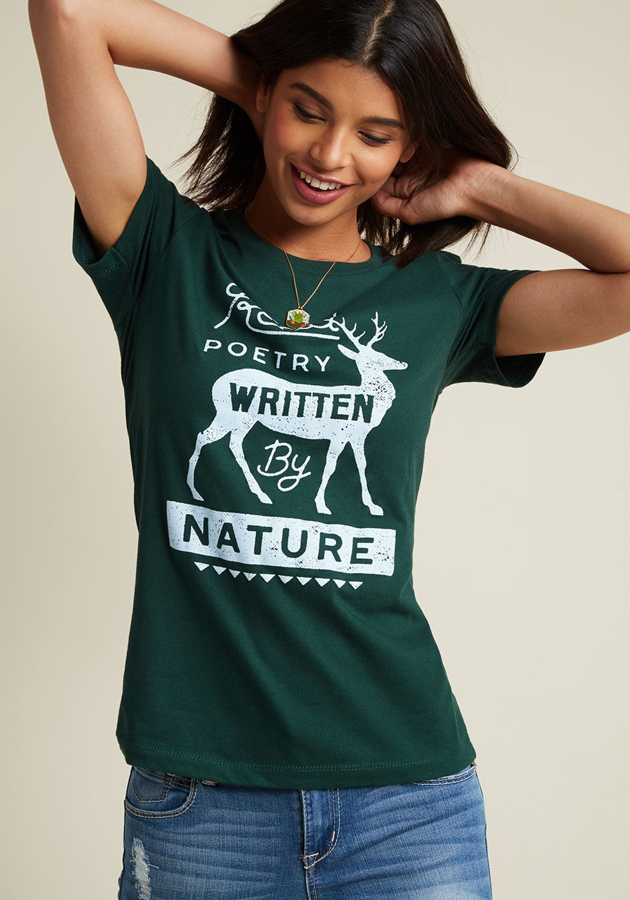  - This pine green tee encourages everyone