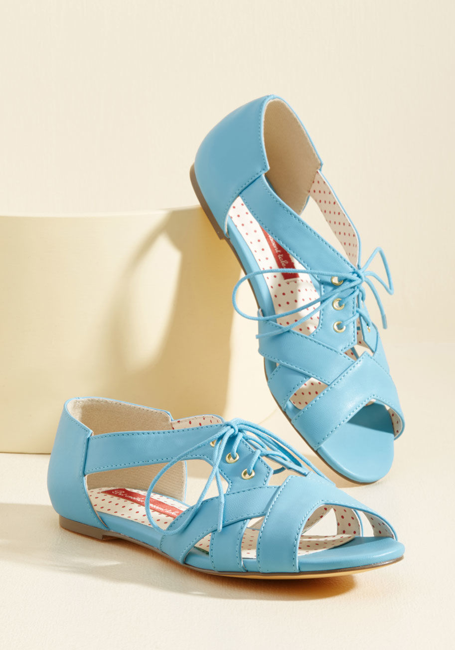  - What's that style the kids are into these days? Statement pieces that turn heads? Well, you can get into that! These true blue flats by B.A.I.T. Footwear use geometric straps, side cutouts, and faux leather to offer a laced-up look you can totally see you