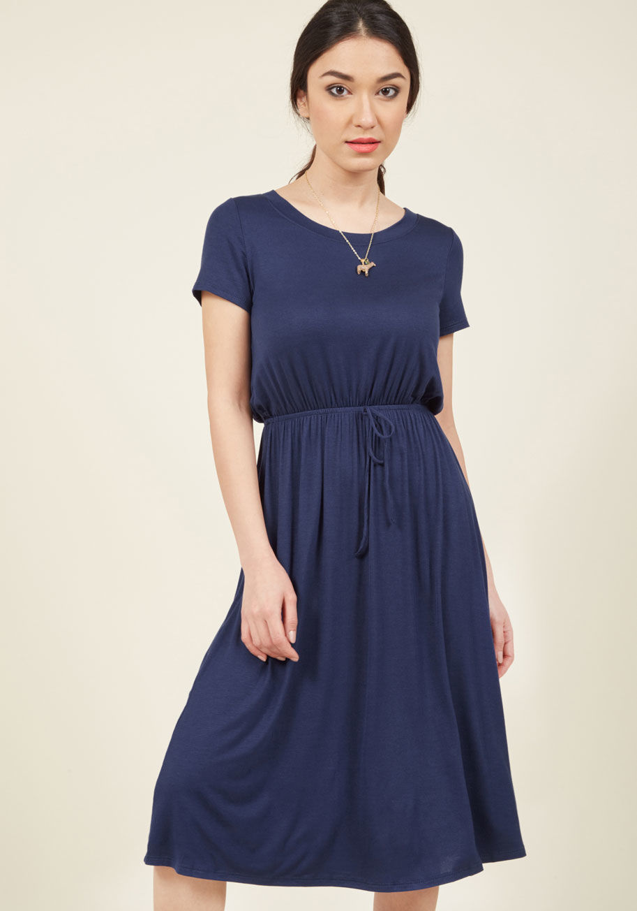  - Who knows when a call for coffee or community festival foray will pop up on your calendar, but with this navy dress