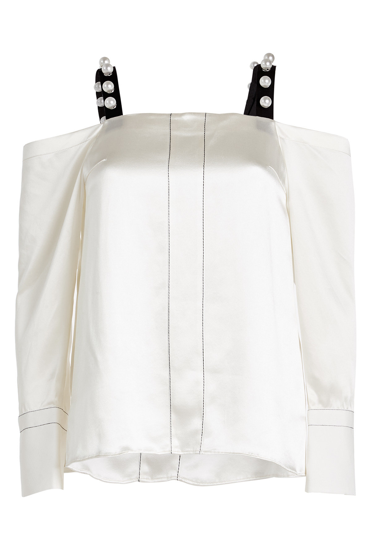 3.1 Phillip Lim - Silk Off-Shoulder Blouse with Faux Pearls