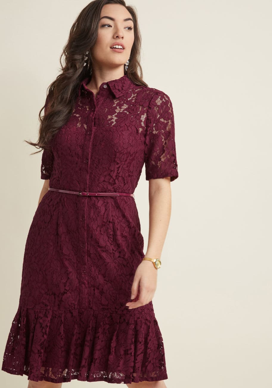 Adrianna Papell Lace Shirt Dress with Ruffle Hem by Adrianna Papell