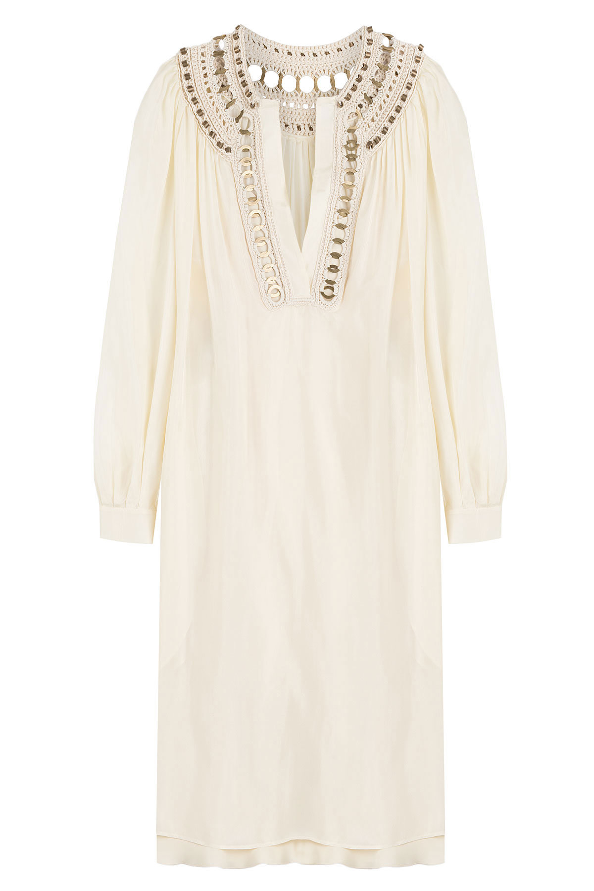 Alberta Ferretti - Silk Tunic Dress with Embellished Crochet Trim