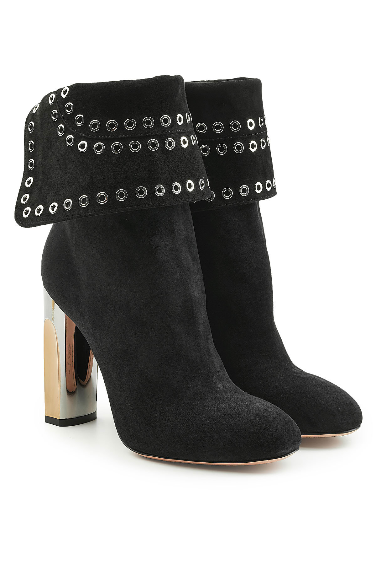 Alexander McQueen - Embellished Suede Booties with Metallic Heels