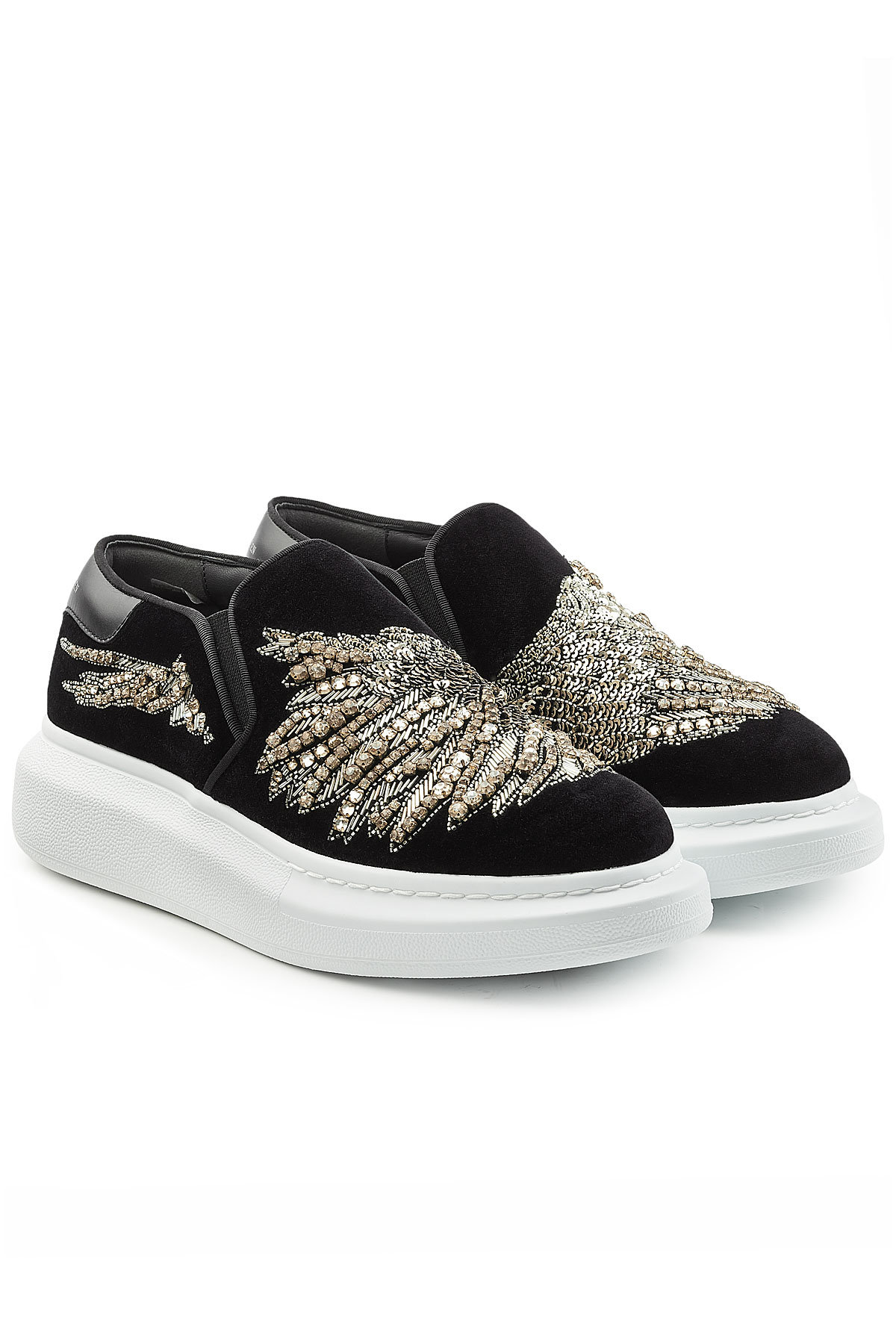 Alexander McQueen - Embellished Velvet Slip-On Platform Sneakers