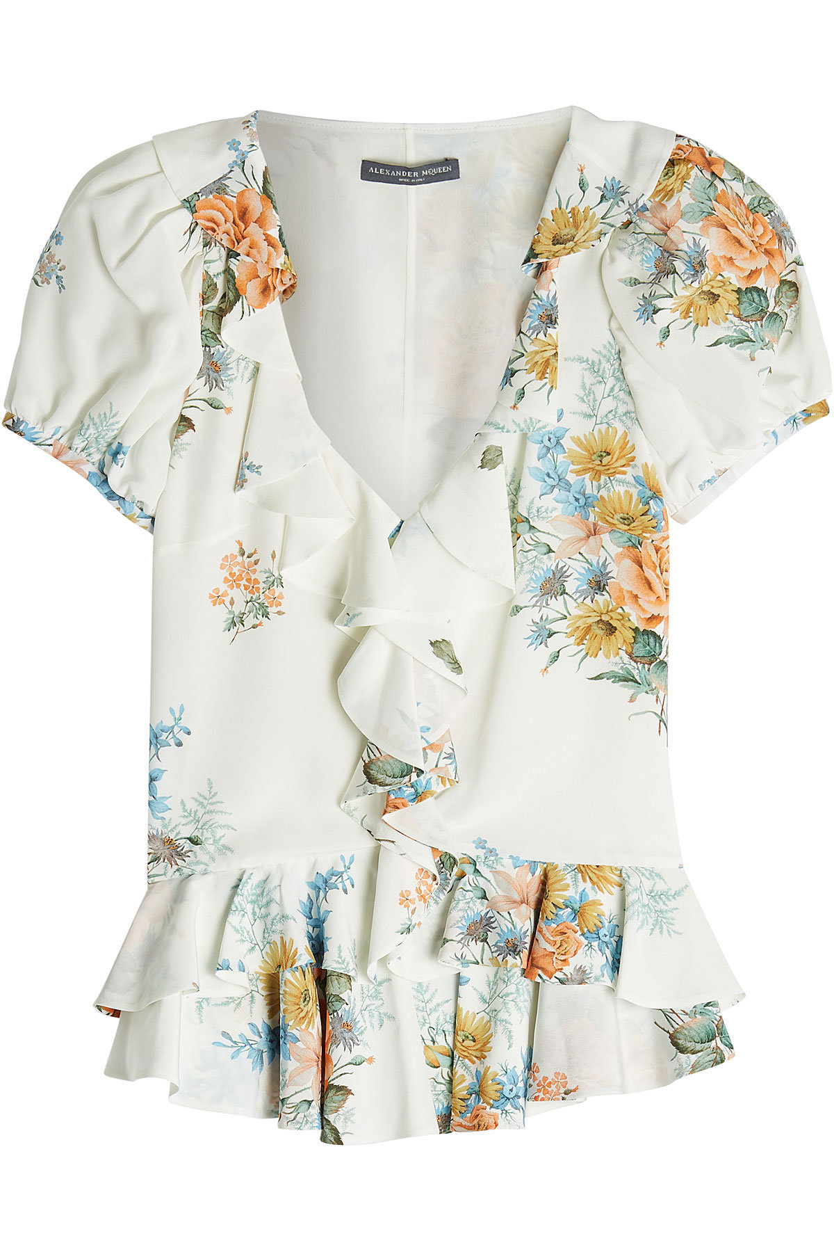 Alexander McQueen - Printed Ruffle Silk Blouse