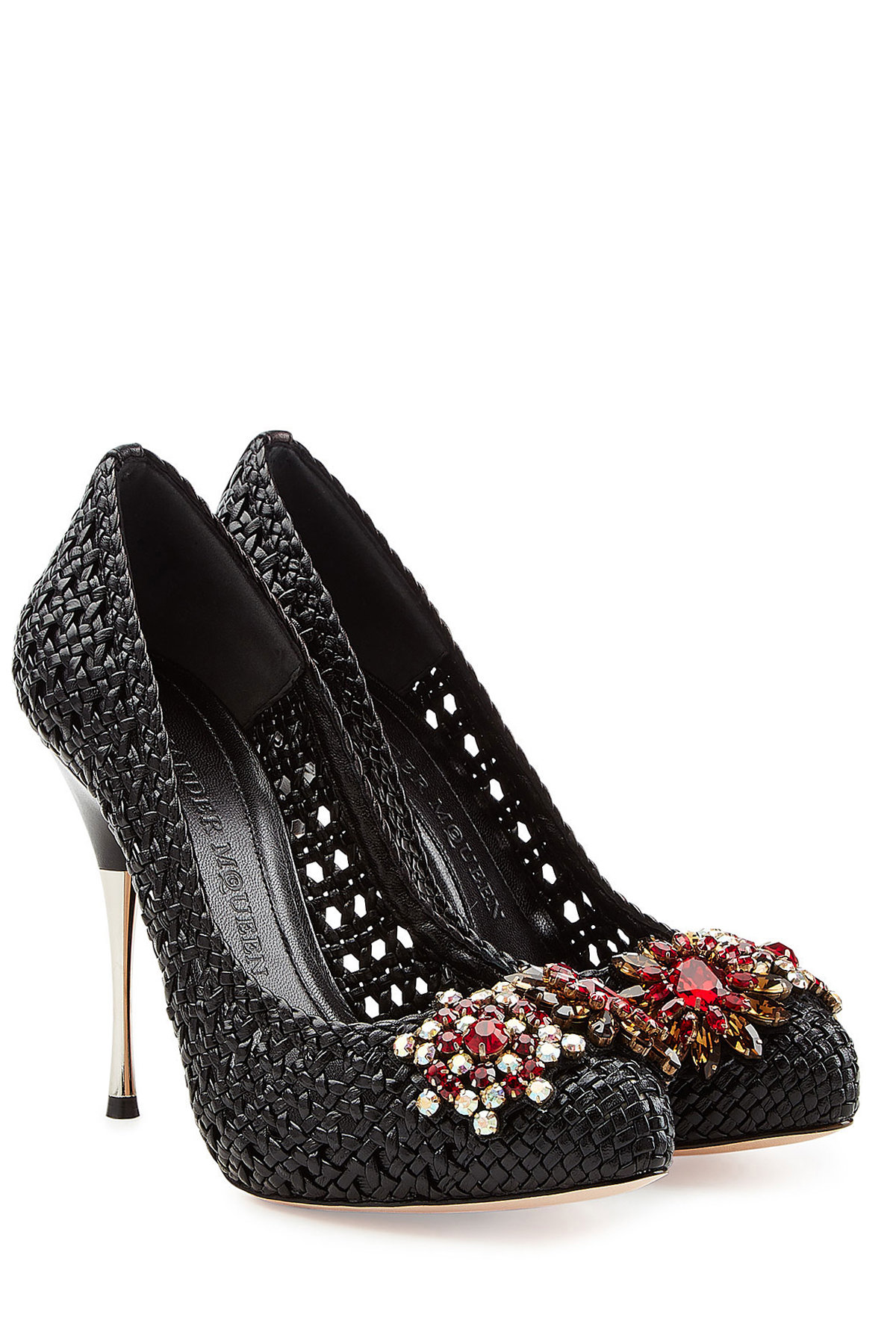 Alexander McQueen - Woven Leather Pumps with Crystal Embellishment