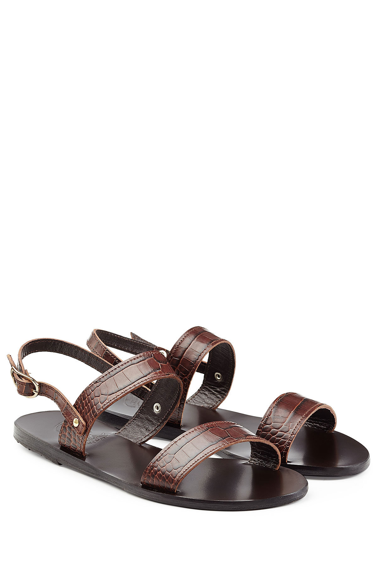 Ancient Greek Sandals - Croc-Embossed Flat Leather Sandals