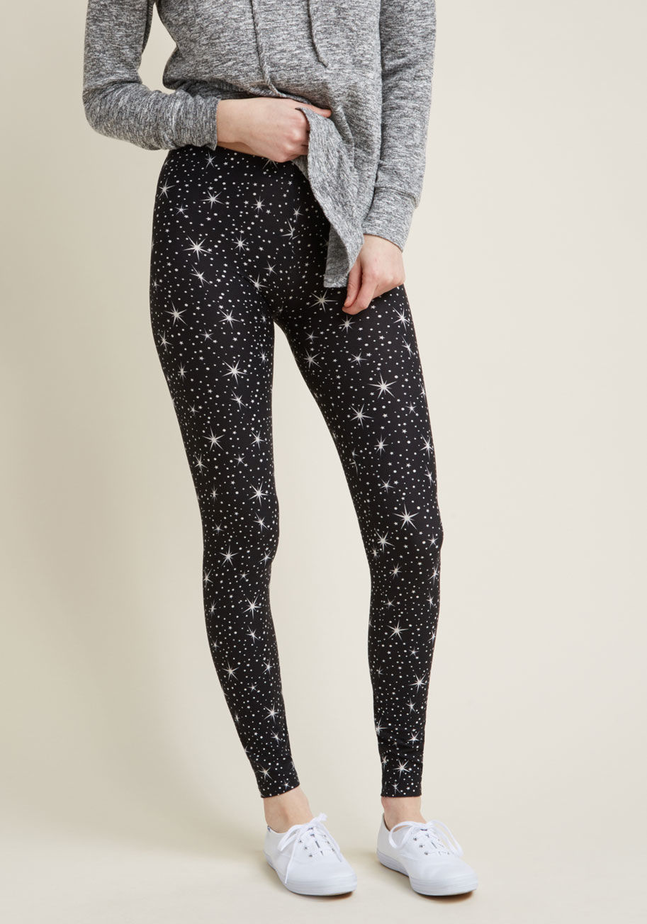B4JN169 - No matter if you're lounging about or monkeying around - you want to feel at ease. These super-soft leggings offer that plus a scene of bright white stars atop their green black so that you can rock their snuggly sensibilities and still be totally