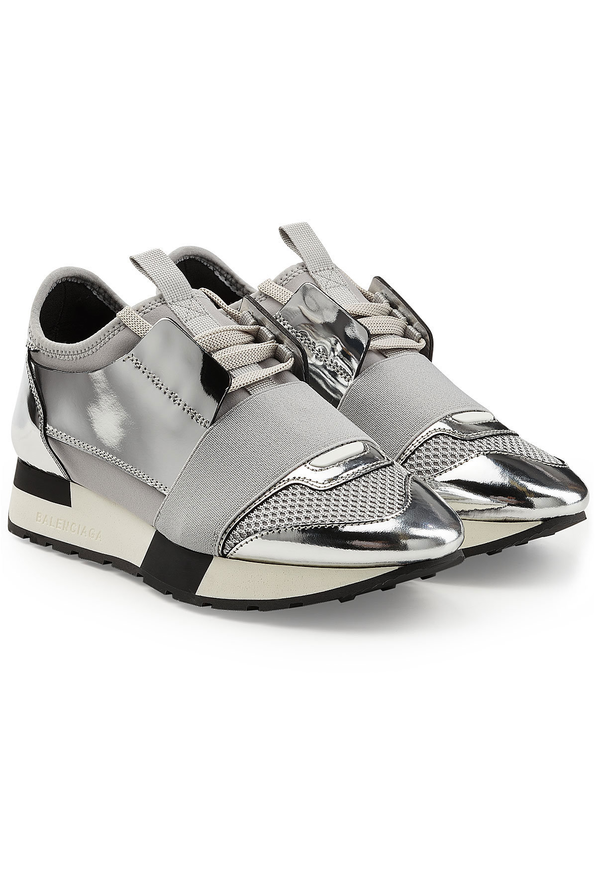 Balenciaga - Race Runner Sneakers with Metallic Leather and Satin