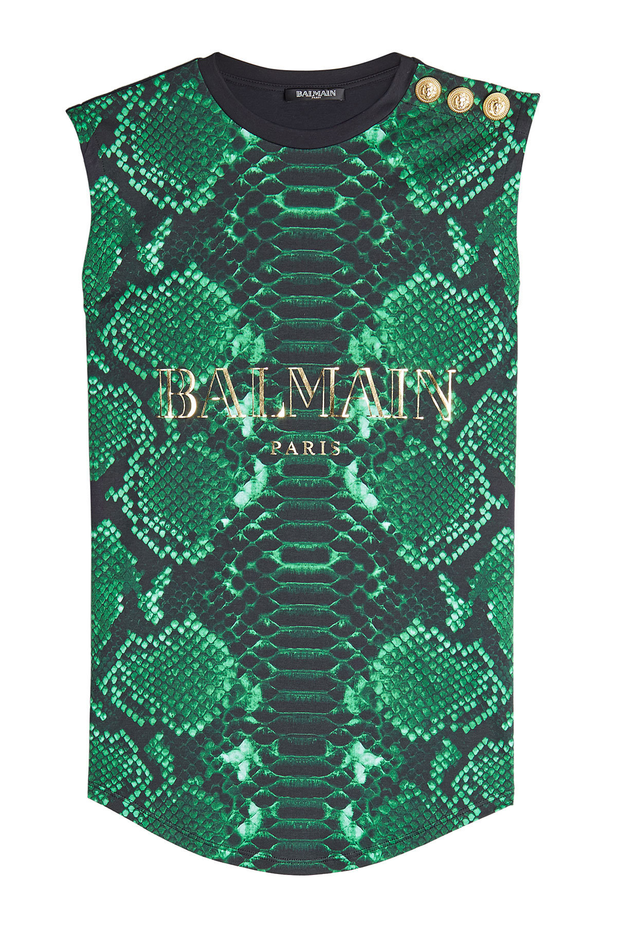 Balmain - Printed Cotton Tank with Embossed Buttons