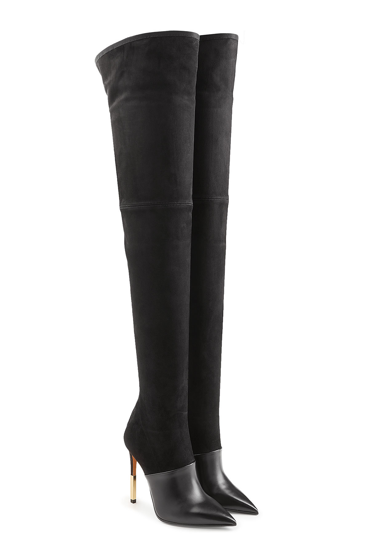 Balmain - Thigh-high Stiletto Boots in Leather and Suede