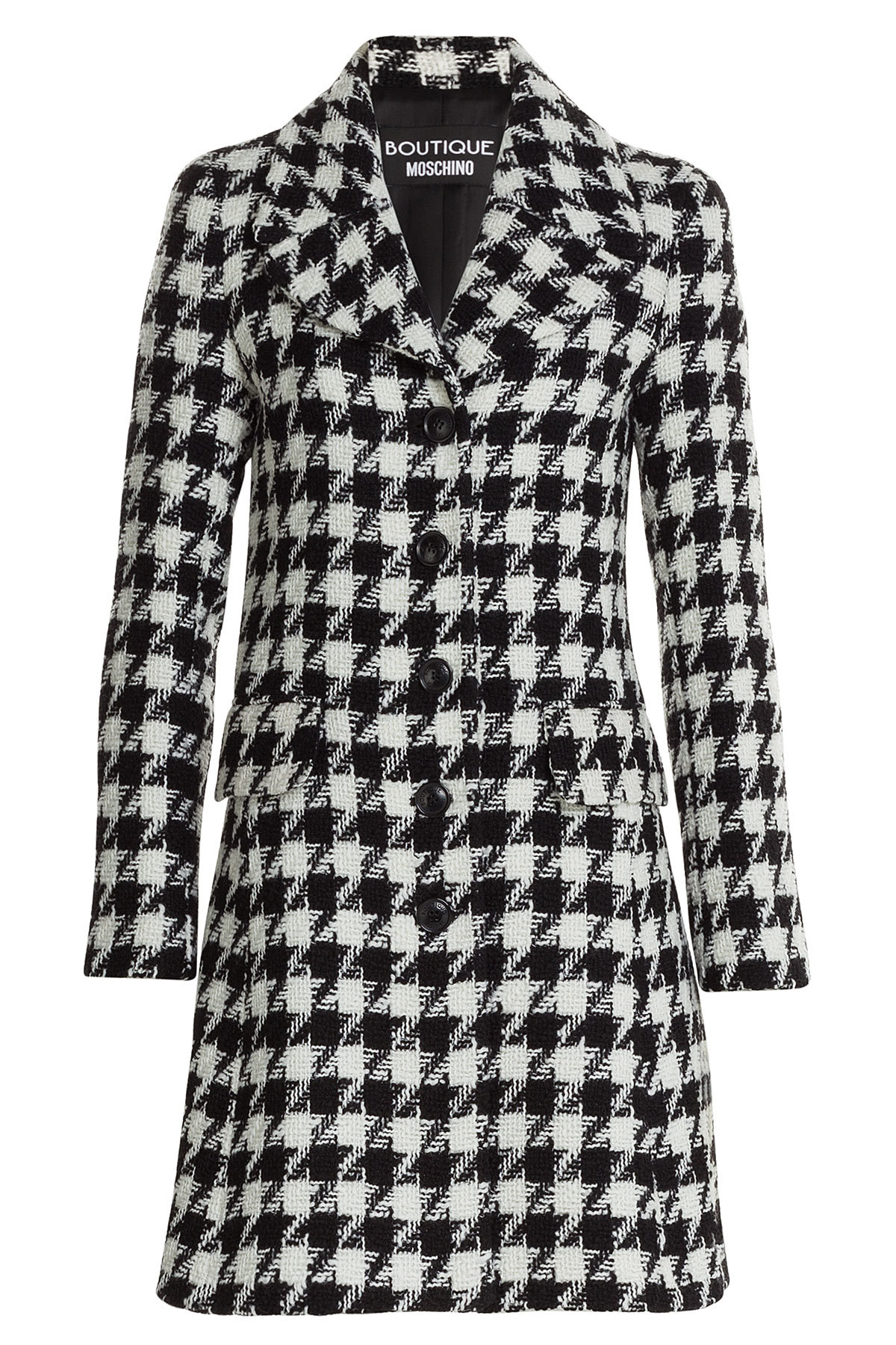 Dogstooth Wool Coat with Shearling Collar by Boutique Moschino