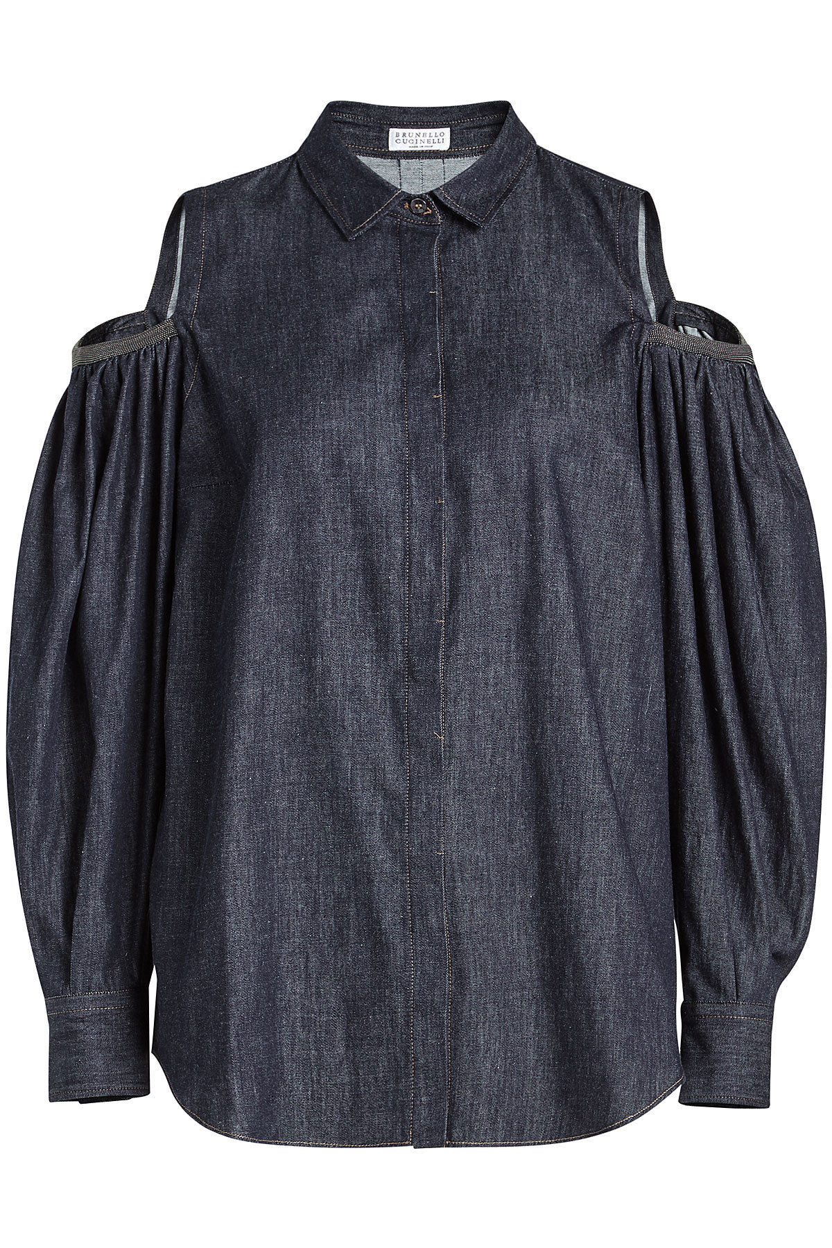 Brunello Cucinelli - Cold Shoulder Denim Top with Embellishment