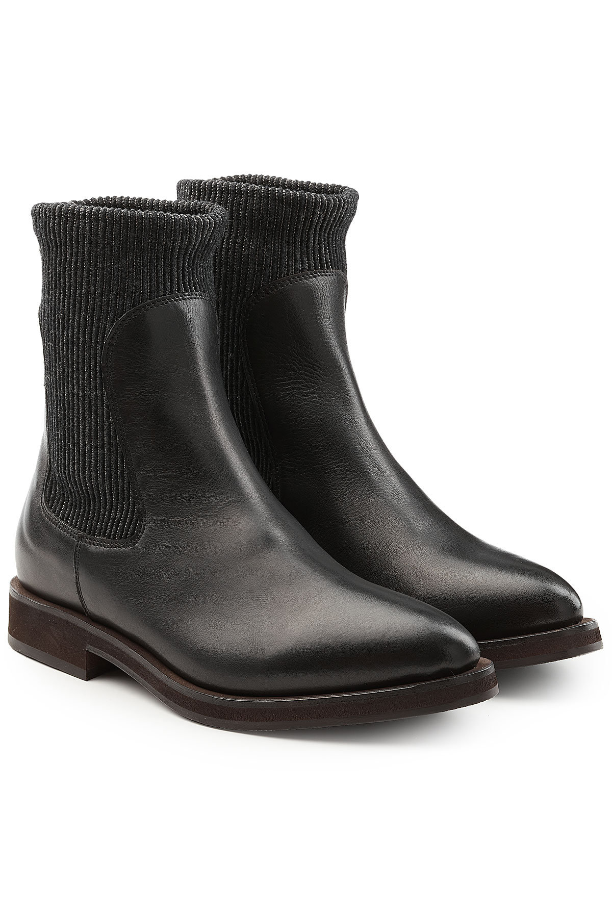 Brunello Cucinelli - Leather Ankle Boots with Tweed