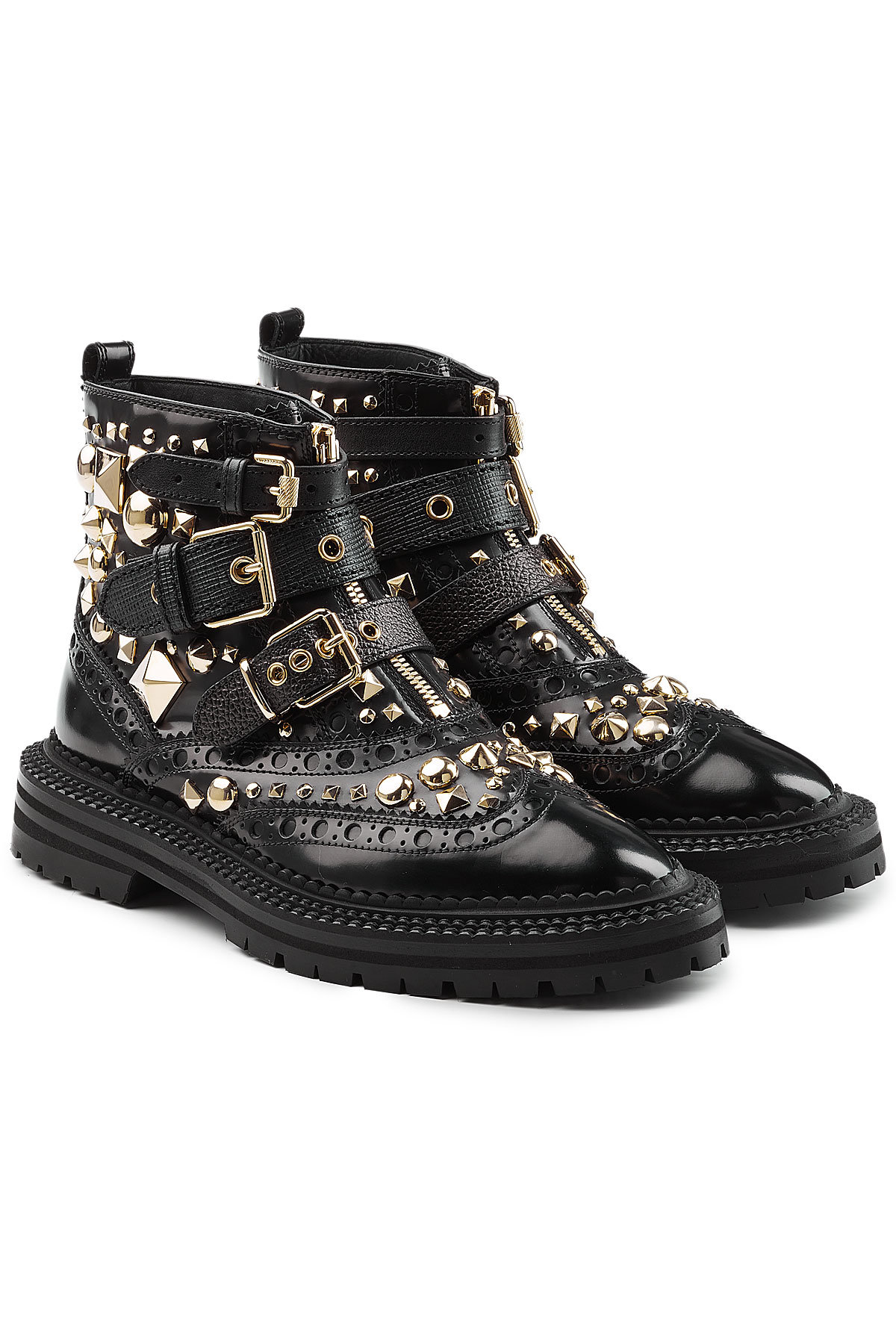 Burberry - Studded Leather Brogue Ankle Boots