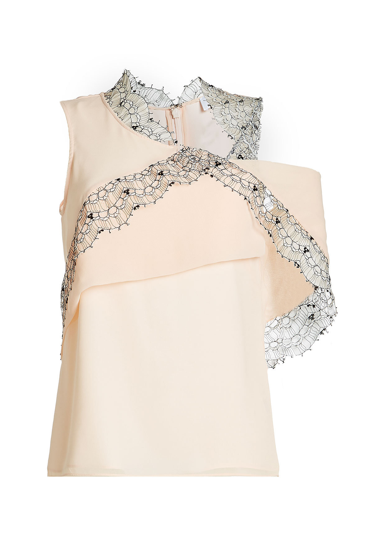 Carven - Crepe Top with Lace Hem