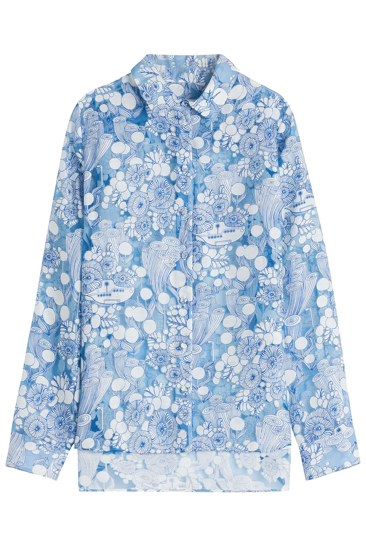 Carven - Printed Asymmetric Blouse with Sheer Inserts