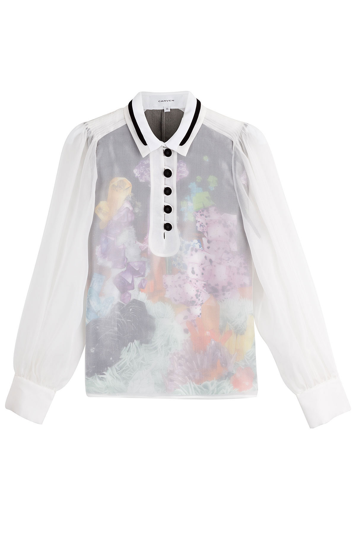 Carven - Sheer Blouse with Floral Underlay