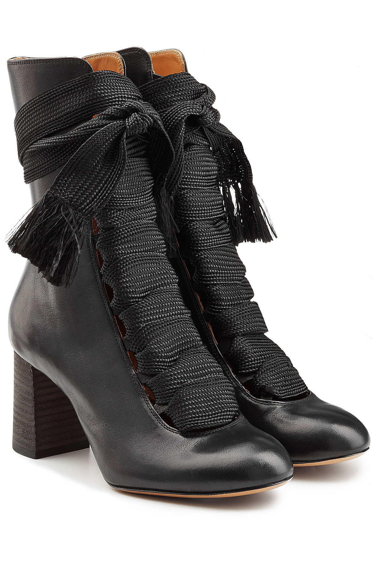 Chloe - Leather Ankle Boots with Braided Ties