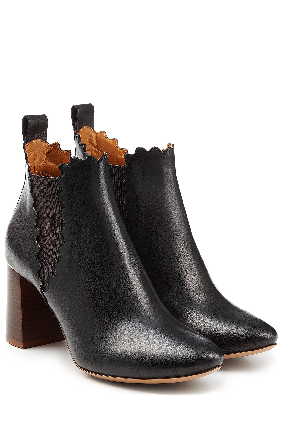Chloe - Leather Ankle Boots with Scalloped Trim