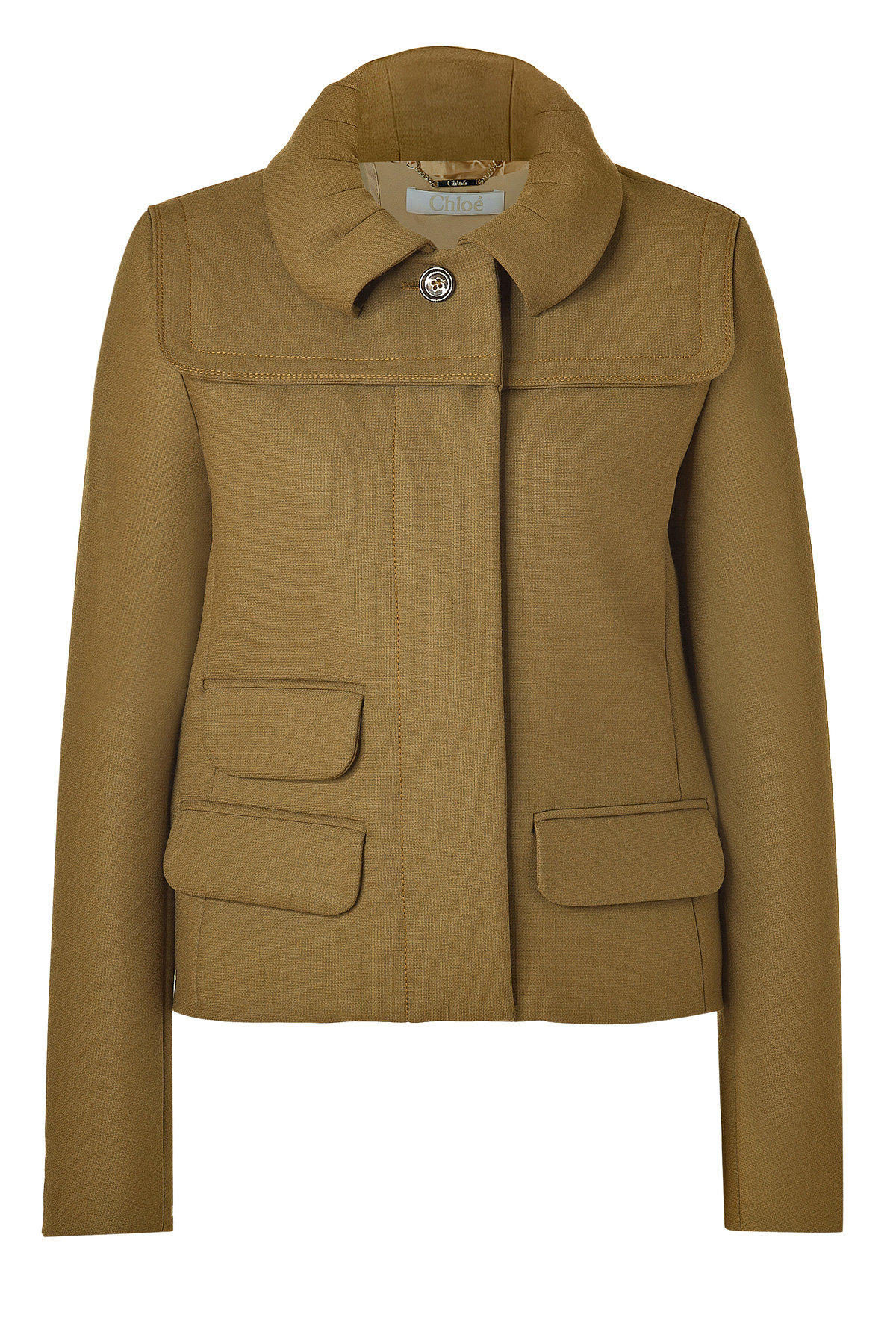 Moss Green Wool Jacket with Covered Button Tab by Chloe