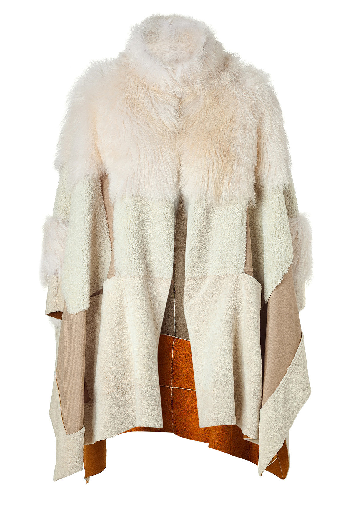 Off White Shearling Patchwork Cape by Chloe